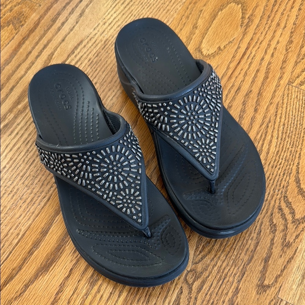 Crocs Women's Black Sandals with beaded Embellishments